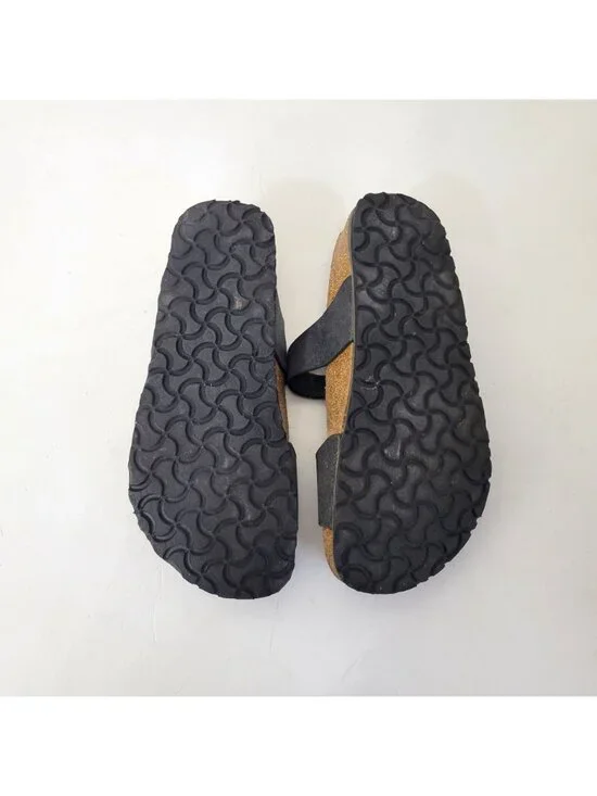 Birkis Birkenstock Women's Black Double-Strap Sandals With Contoured Cork Footbe - Picture 5 of 8